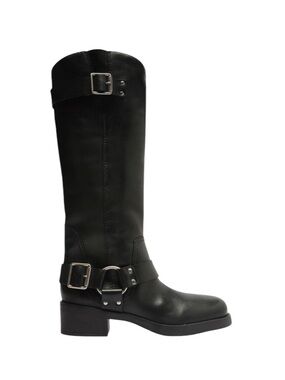 Arezzo Womens Clara Knee-High Leather Tall Motorcycle Boots